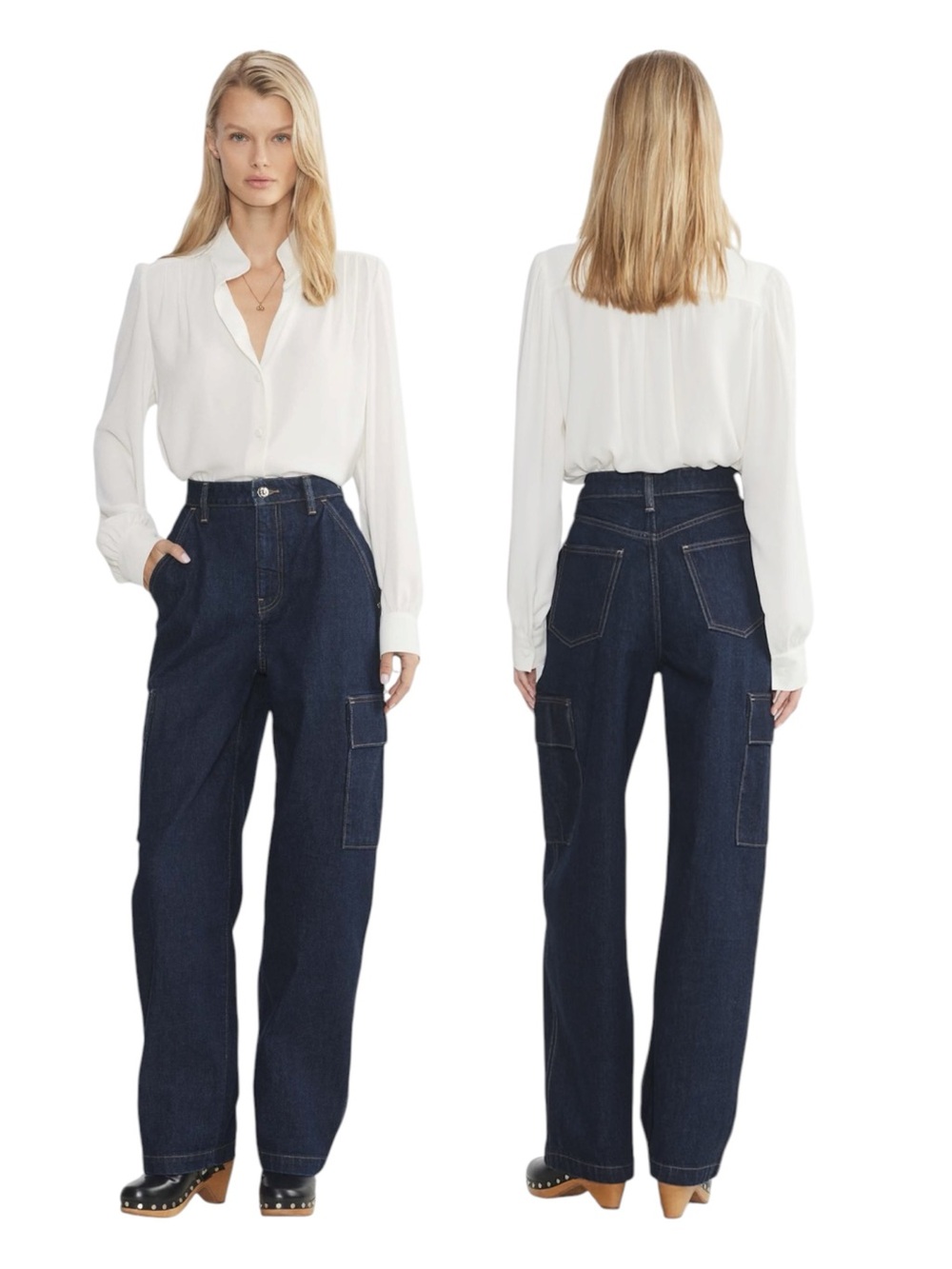 NWT Aritzia Wilfred Strut Wide Cargo Jean in No Stress Dark Blue Size 25 - Picture 1 of 10